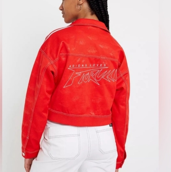 Adidas Fiorucci Collab Red Cropped Track Jacket with Stripe Sleeves - Women - Picture 4 of 4